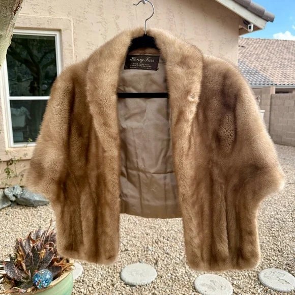 Mink stole wrap, light brown shawl collar vintage - Picture 14 of 15